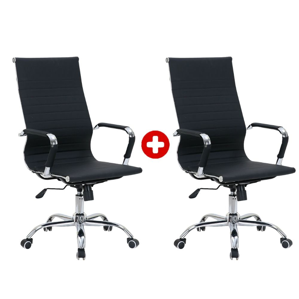 Combo: 2 Sillas ejecutivas Komsum Cannes, estructura metálica, mecanismo multifuncional, ruedas nylon, negro